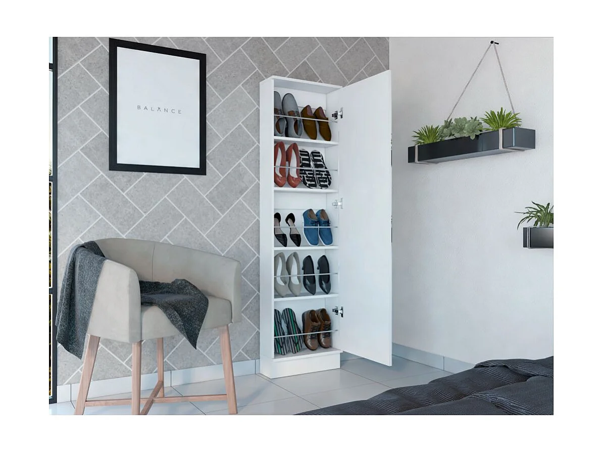 TUHOME Meuble à Chaussures Ruan XL avec Miroir, Cinq Étagères Intérieures, Armoire à Une Porte, Couleur Blanche