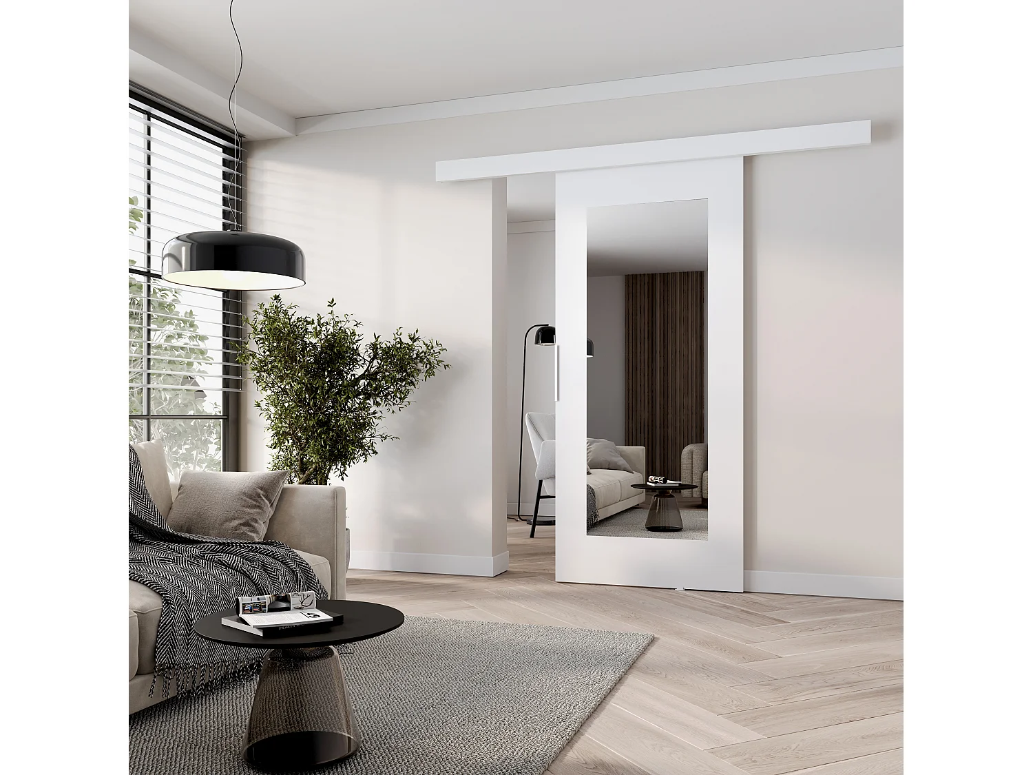 MINIO go for it, porte coulissante CLEAN I 86 cm, avec miroir, portes de chambre | Blanc