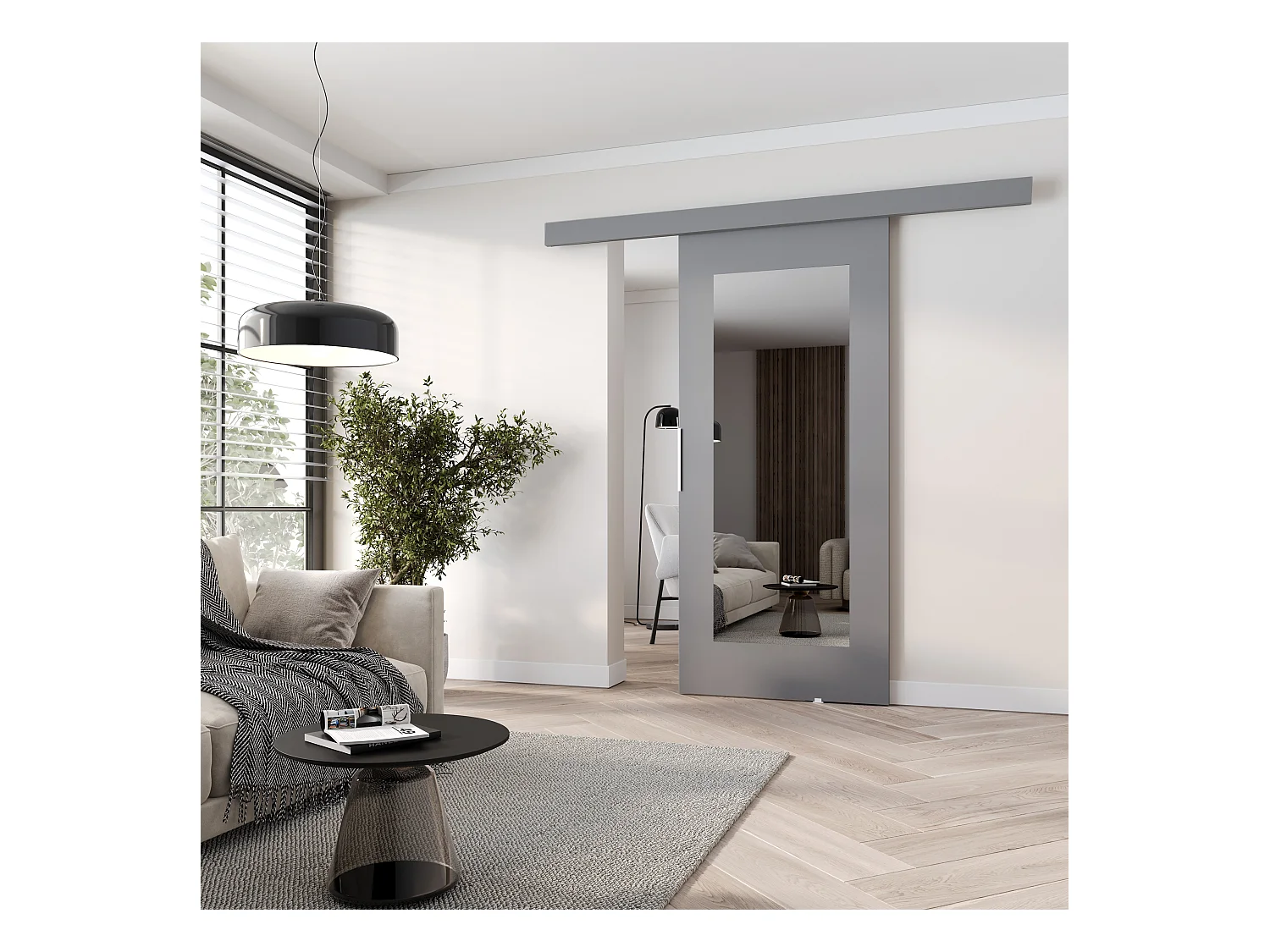 MINIO go for it, porte coulissante CLEAN I 86 cm, avec miroir, portes de chambre | Gris