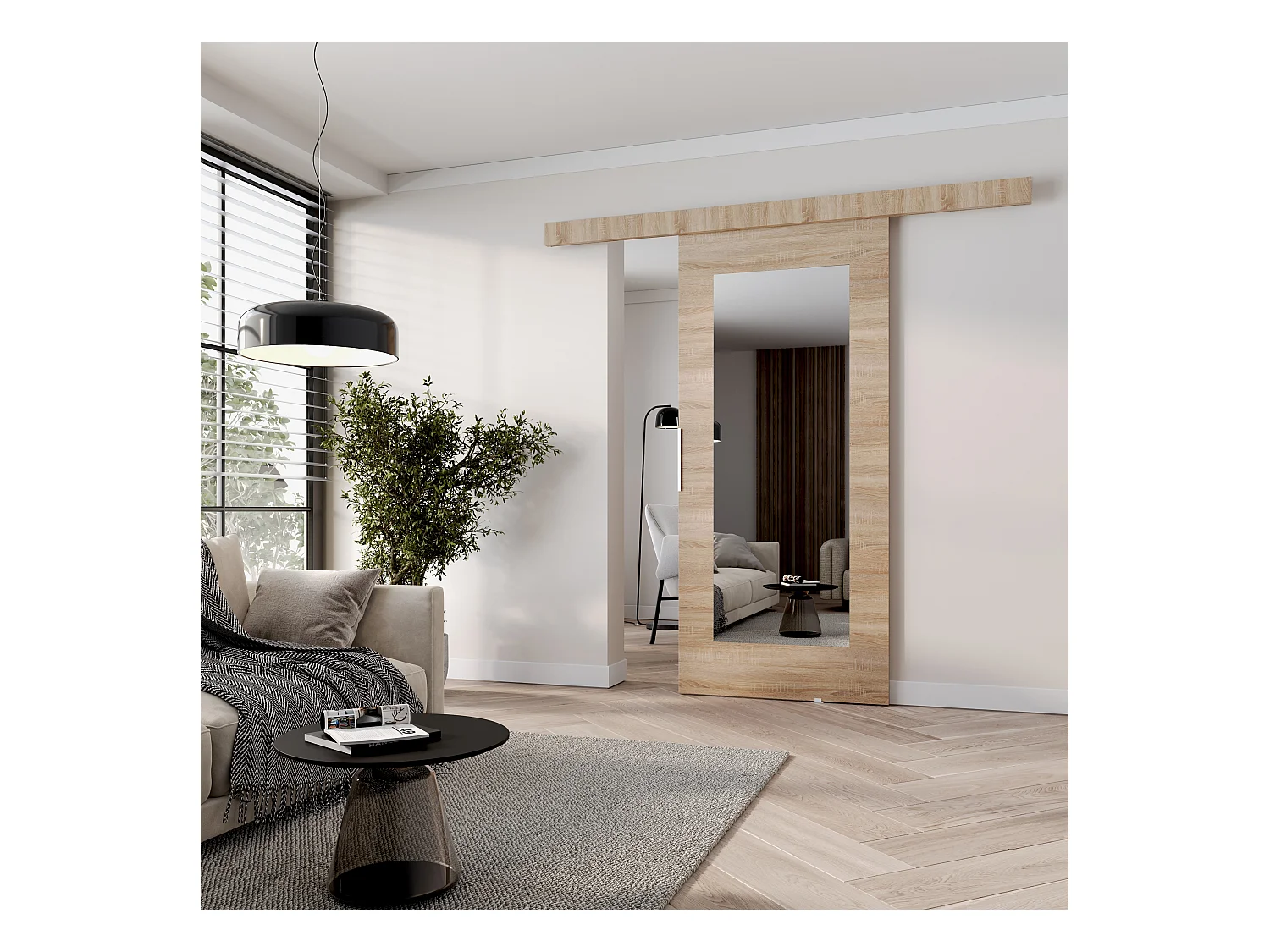 MINIO go for it, porte coulissante CLEAN I 96 cm, avec miroir, portes de chambre | Chêne Sonoma