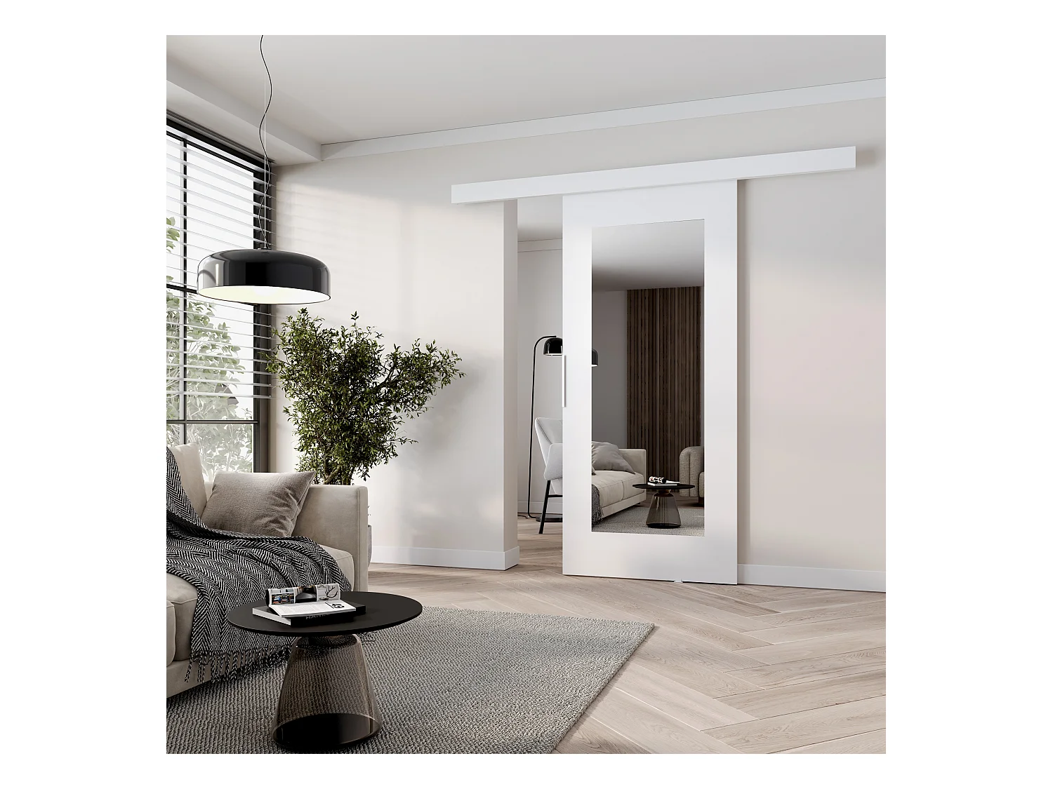 MINIO go for it, porte coulissante CLEAN I 96 cm, avec miroir, portes de chambre | Blanc