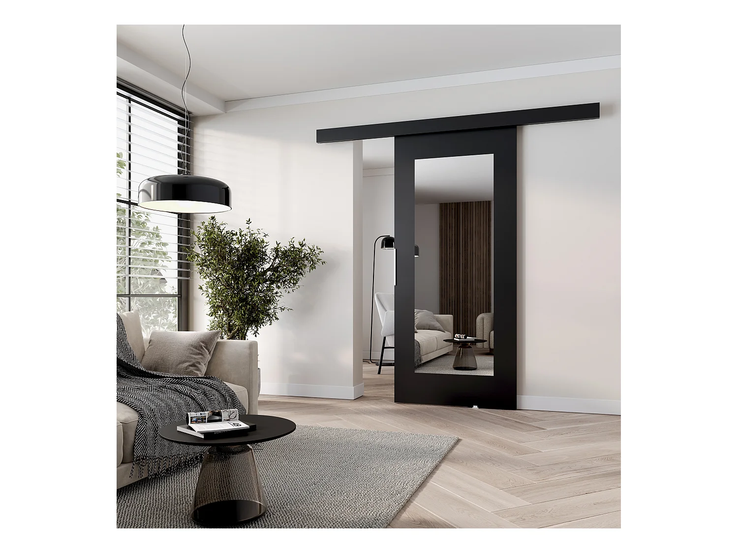 MINIO go for it, porte coulissante CLEAN I 76 cm, avec miroir, portes de chambre | Noir