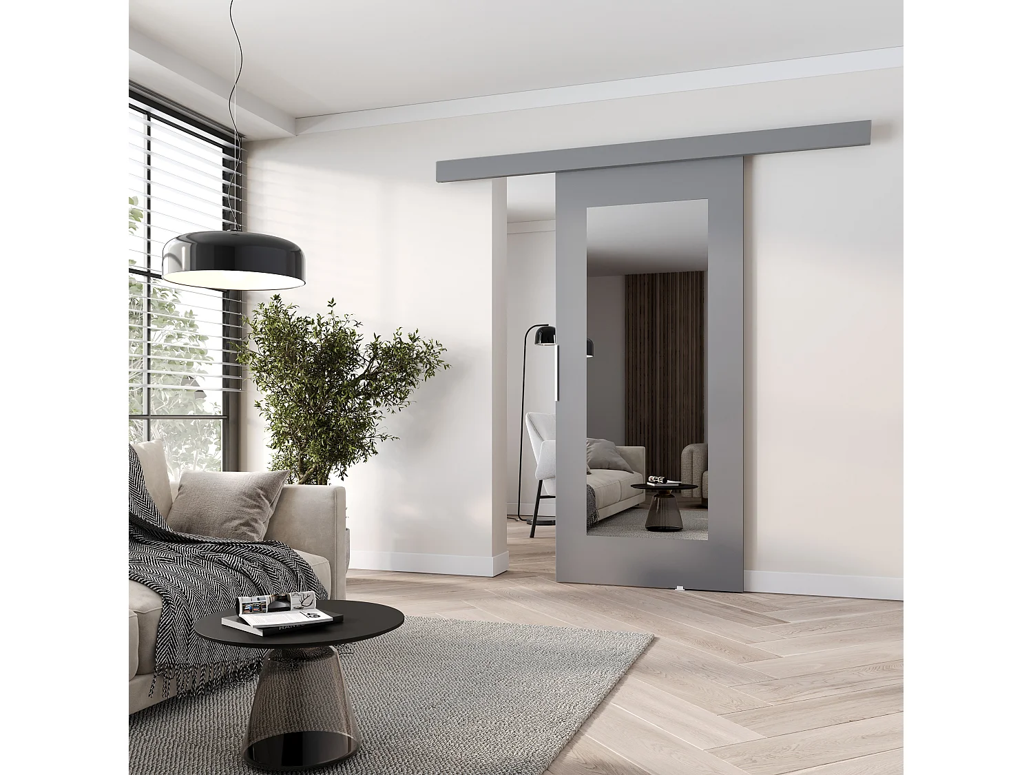 MINIO go for it, porte coulissante CLEAN I 106 cm, avec miroir, portes de chambre | Gris