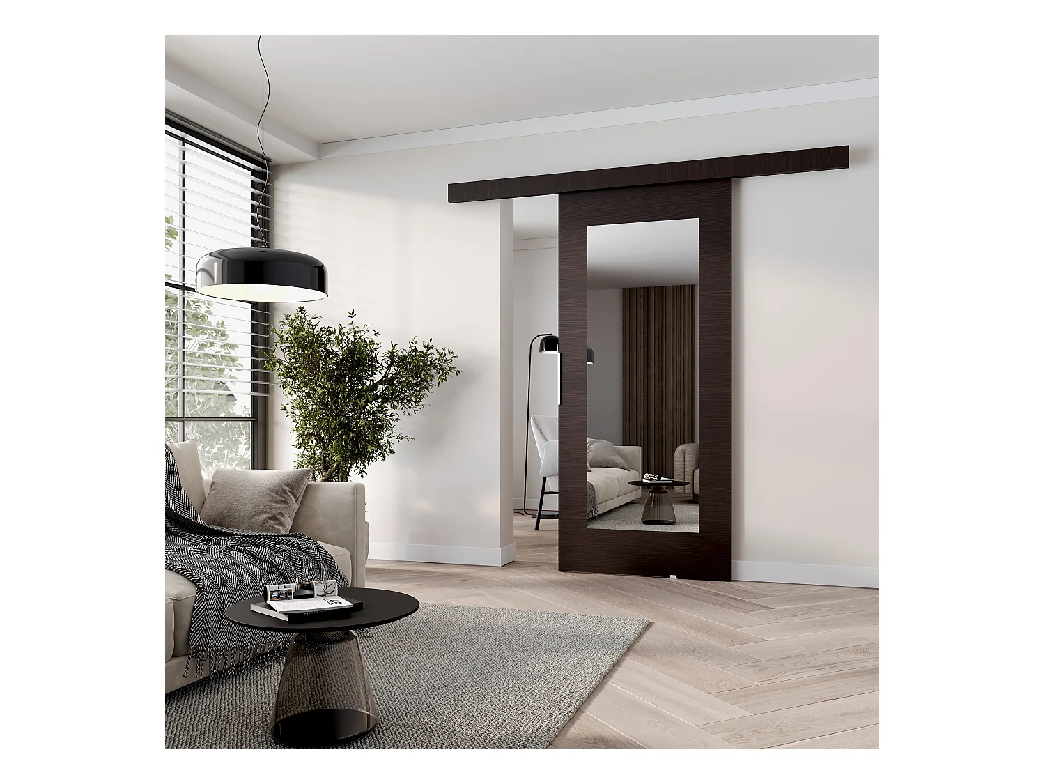 MINIO go for it, Drzwi przesuwne wewnętrzne CLEAN I 86 cm, z lustrem,  w kolorze wenge