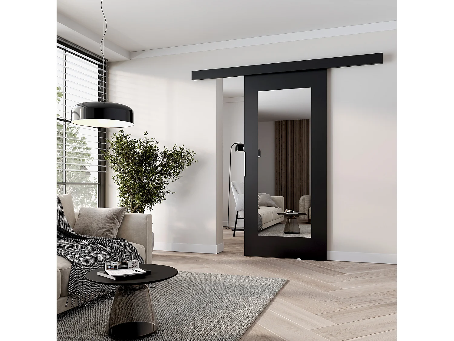 MINIO go for it, CLEAN I 86 cm binnenschuifdeur, met spiegel,  in de kleur zwart