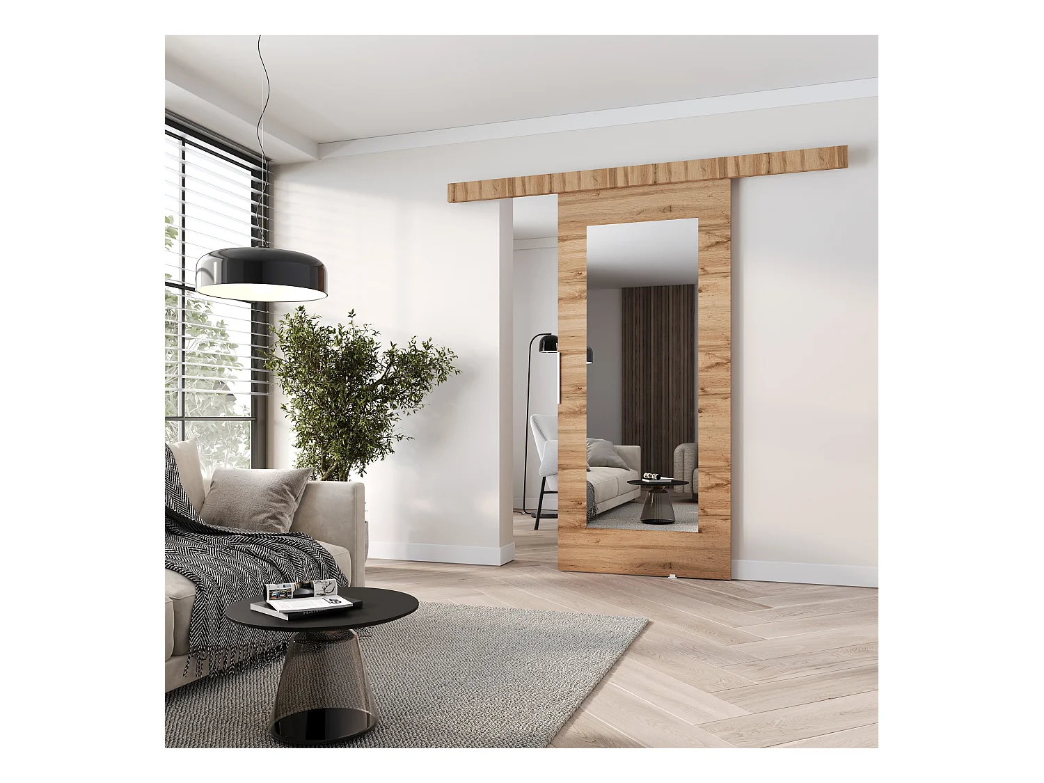 MINIO go for it, Schiebetür CLEAN I, 96 cm, mit Spiegel, Wotan Eiche
