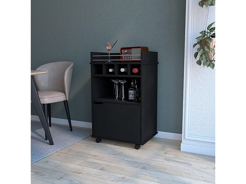 TUHOME Carrinho de Bar Crozier, com 1 porta, 1 prateleira e quatro porta-garrafas integrados
