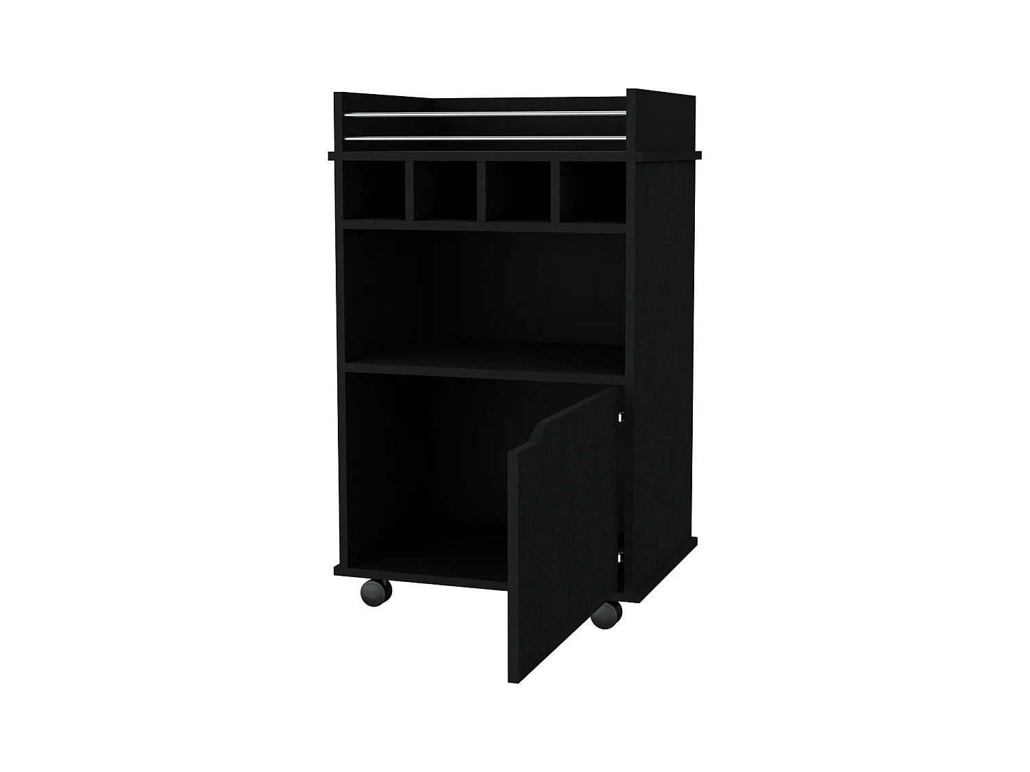 TUHOME Chariot de Bar Crozier, avec 1 porte, 1 étagère et quatre porte-bouteilles intégrés