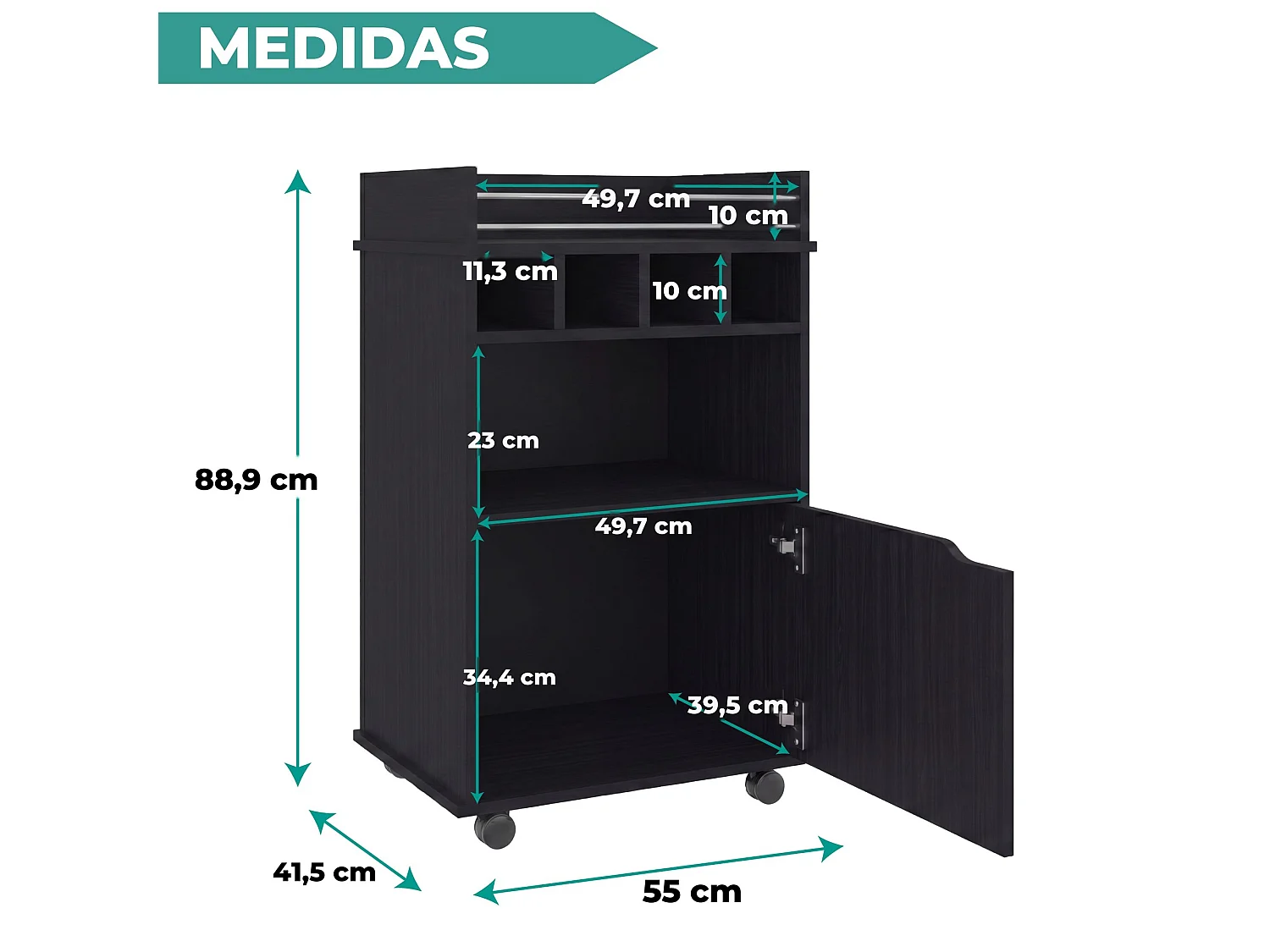 TUHOME CONCEPT Carrello Phoenix da 55 cm, wengé