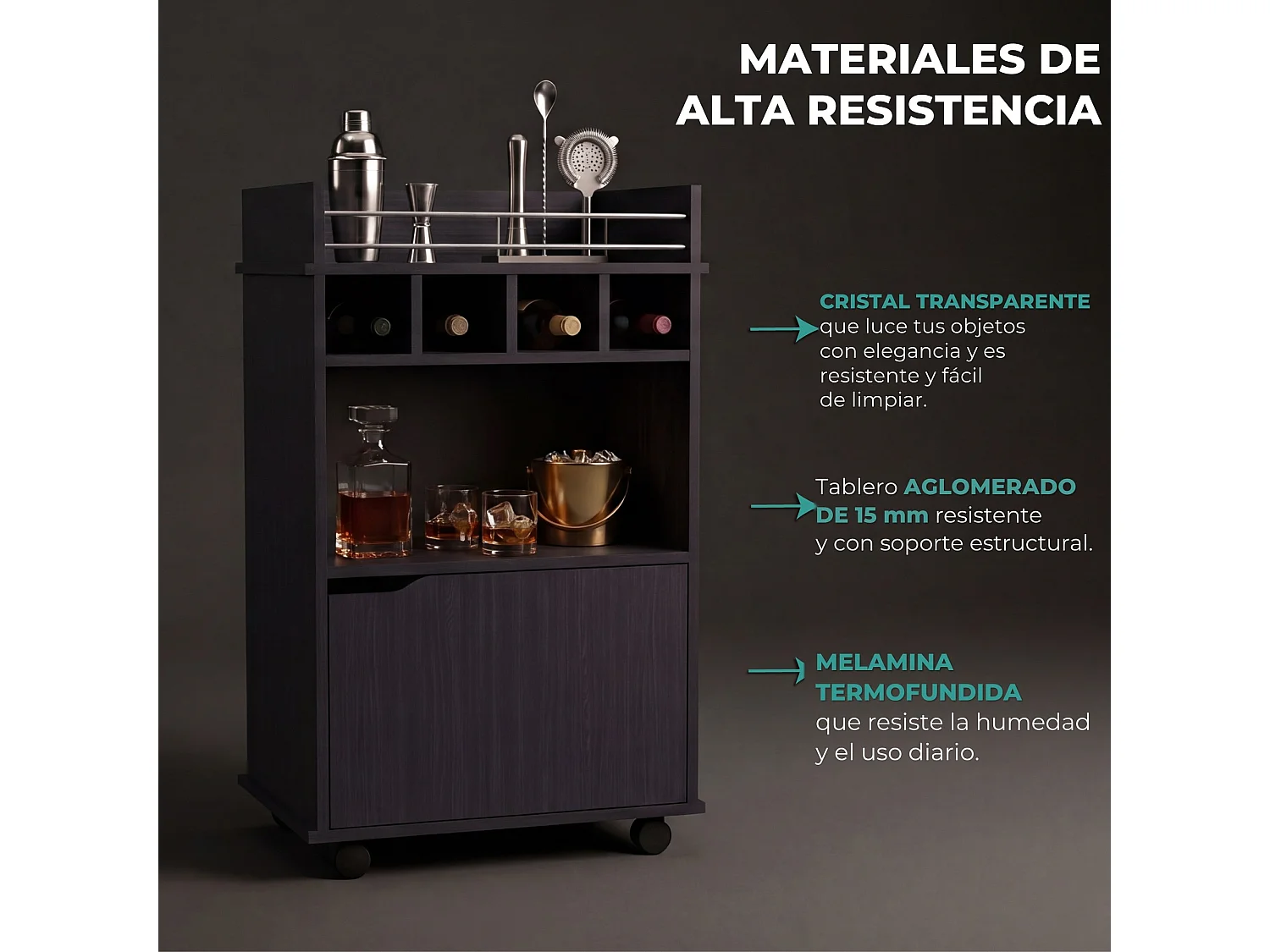 TUHOME CONCEPT Carrello Phoenix da 55 cm, wengé
