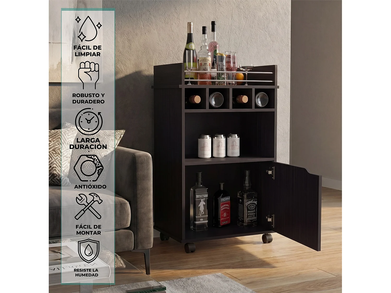 TUHOME CONCEPT Carrello Phoenix da 55 cm, wengé