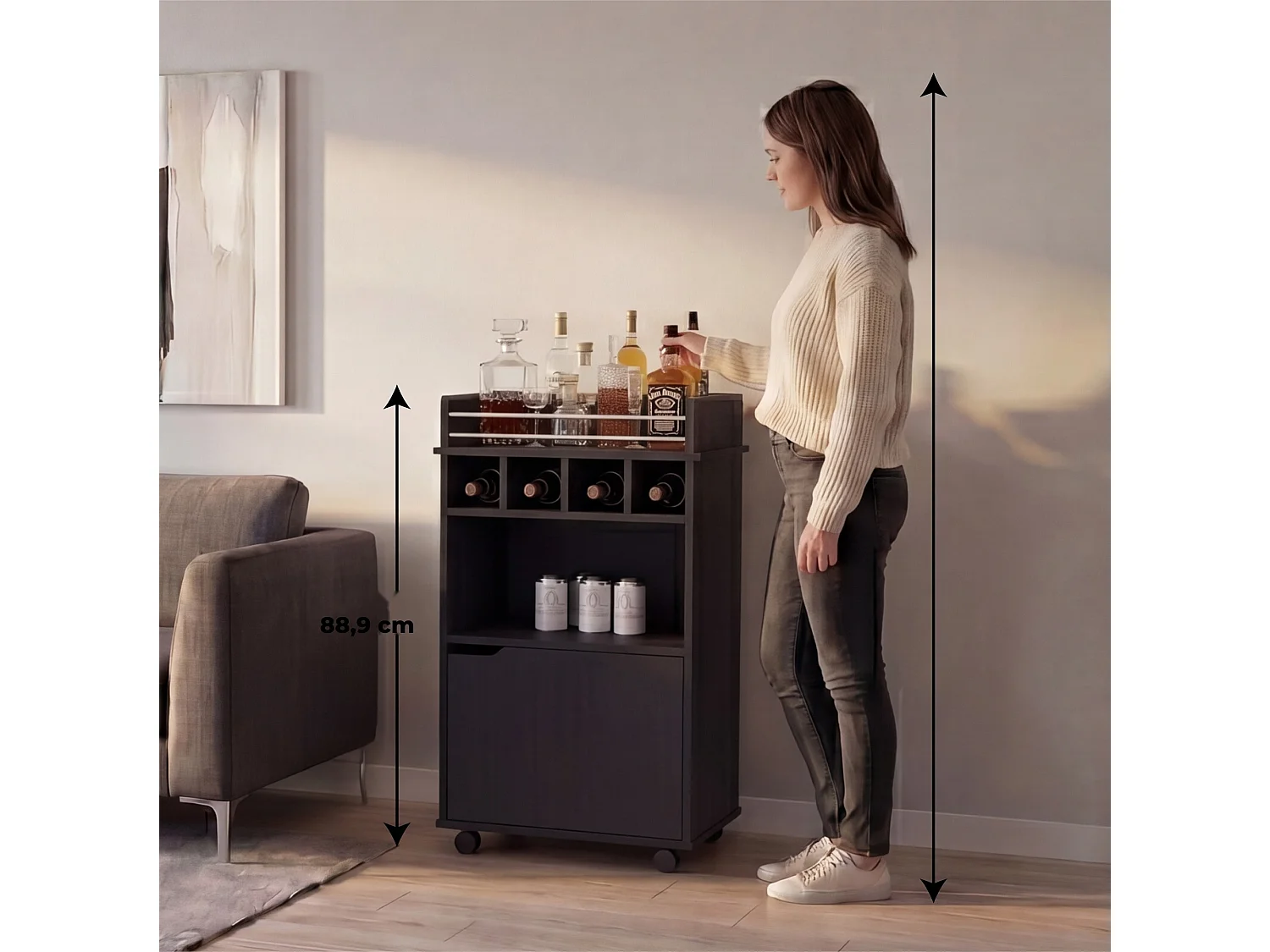 TUHOME CONCEPT Carrello Phoenix da 55 cm, wengé