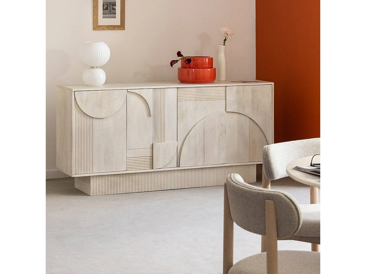 Buffet en bois de manguier blanchi Miliam