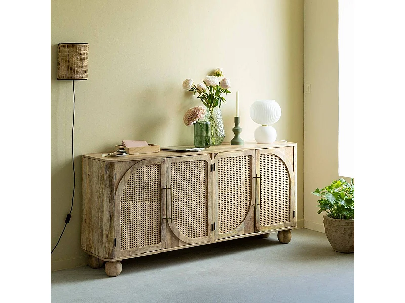 Buffet en bois de manguier et cannage Thora