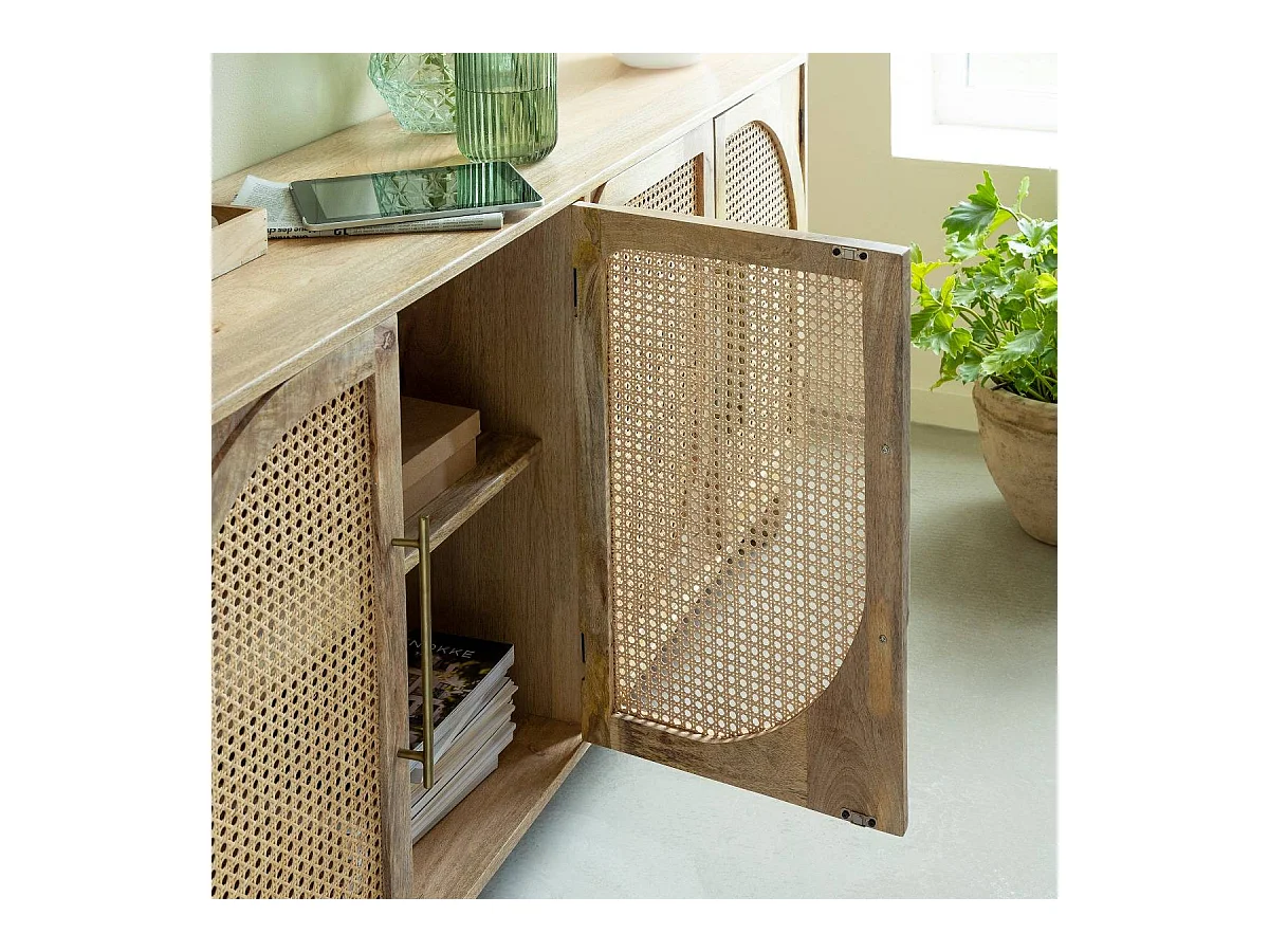 Buffet en bois de manguier et cannage Thora