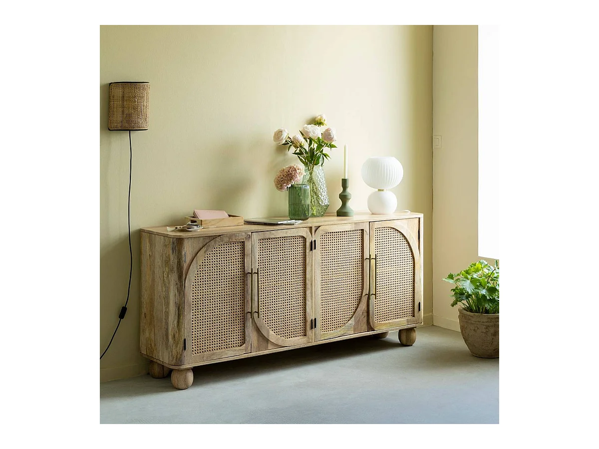 Buffet en bois de manguier et cannage Thora