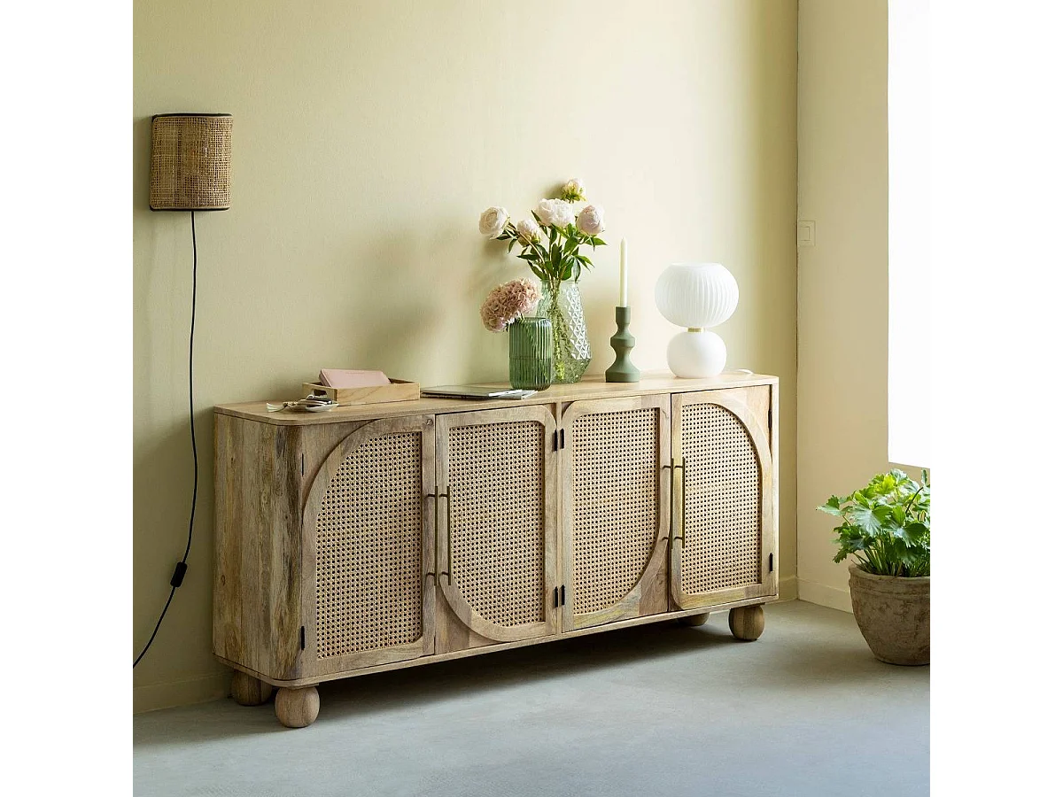Buffet en bois de manguier et cannage Thora