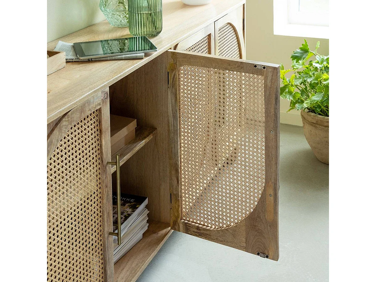 Buffet en bois de manguier et cannage Thora