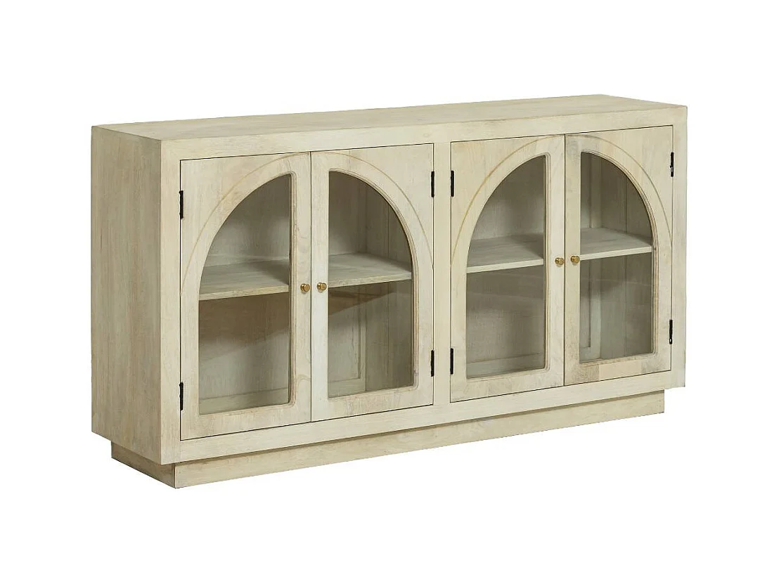 Buffet vitré en bois de manguier blanchi Miliam