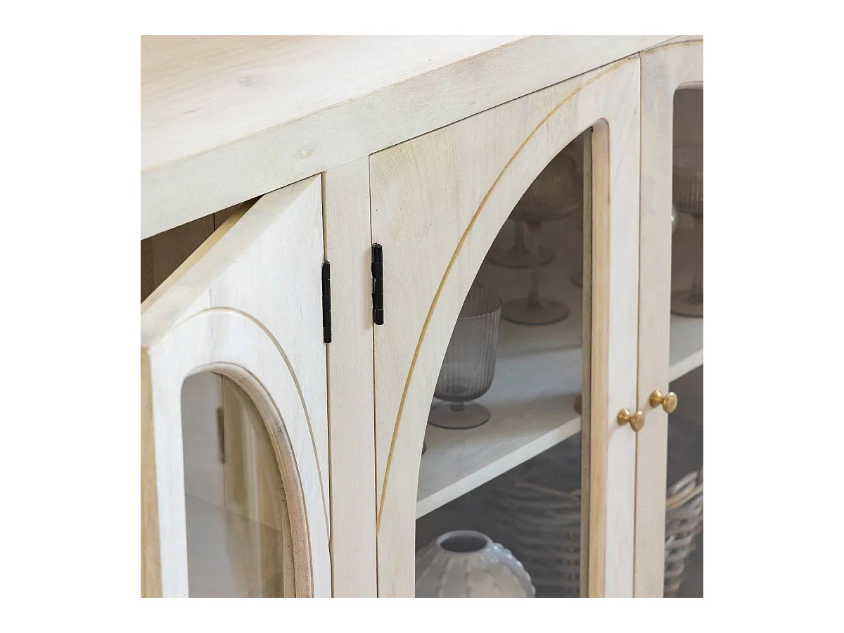 Buffet vitré en bois de manguier blanchi Miliam