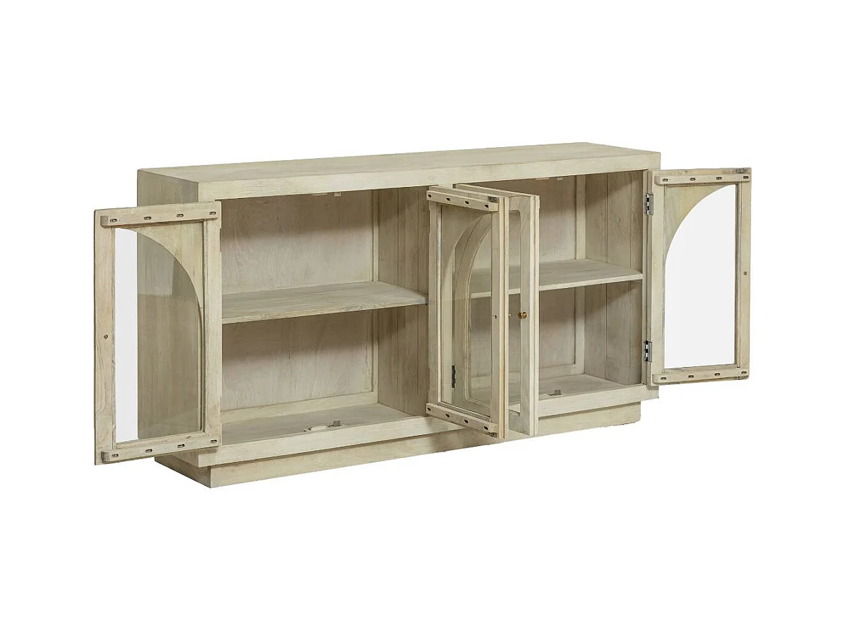 Buffet vitré en bois de manguier blanchi Miliam