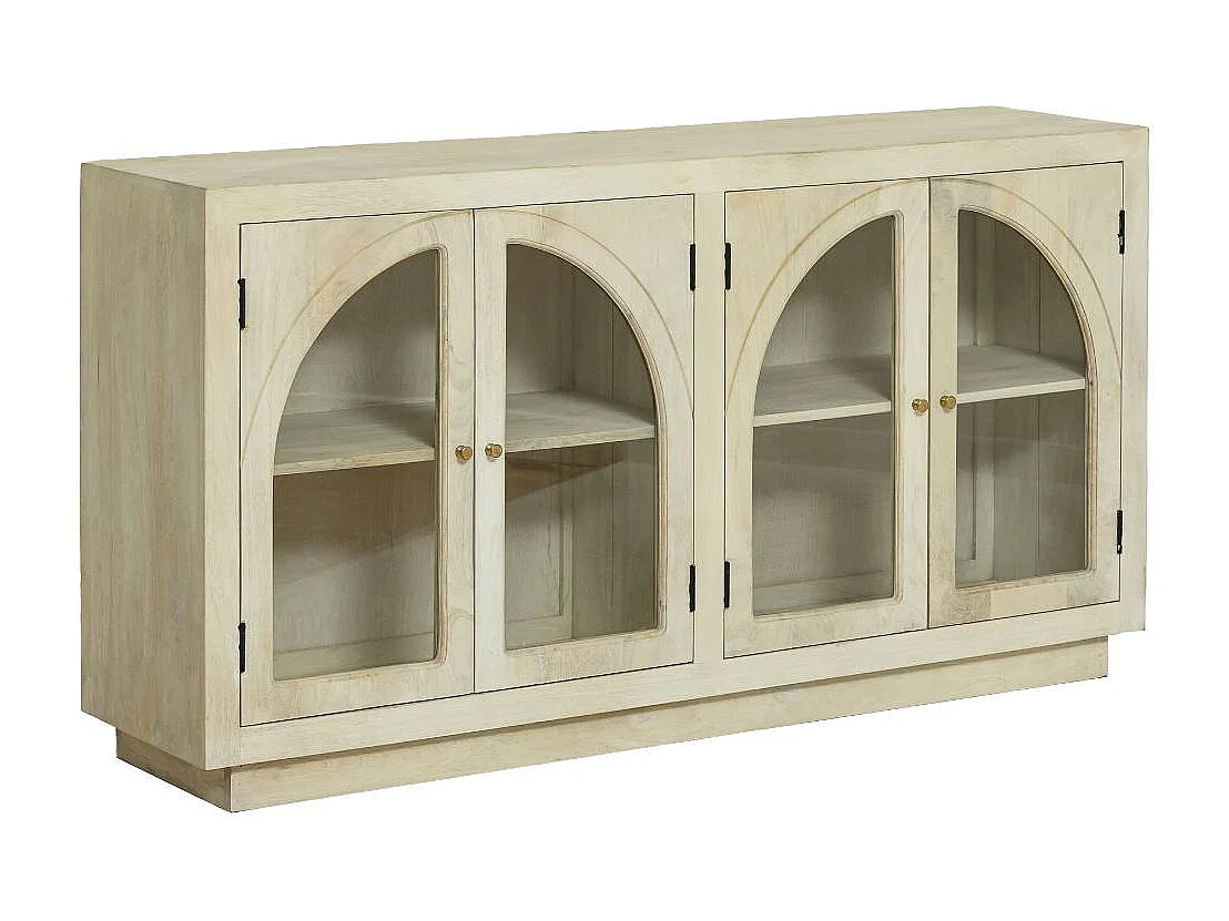 Buffet vitré en bois de manguier blanchi Miliam