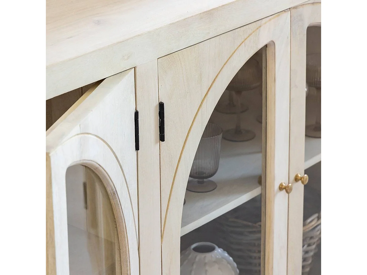 Buffet vitré en bois de manguier blanchi Miliam
