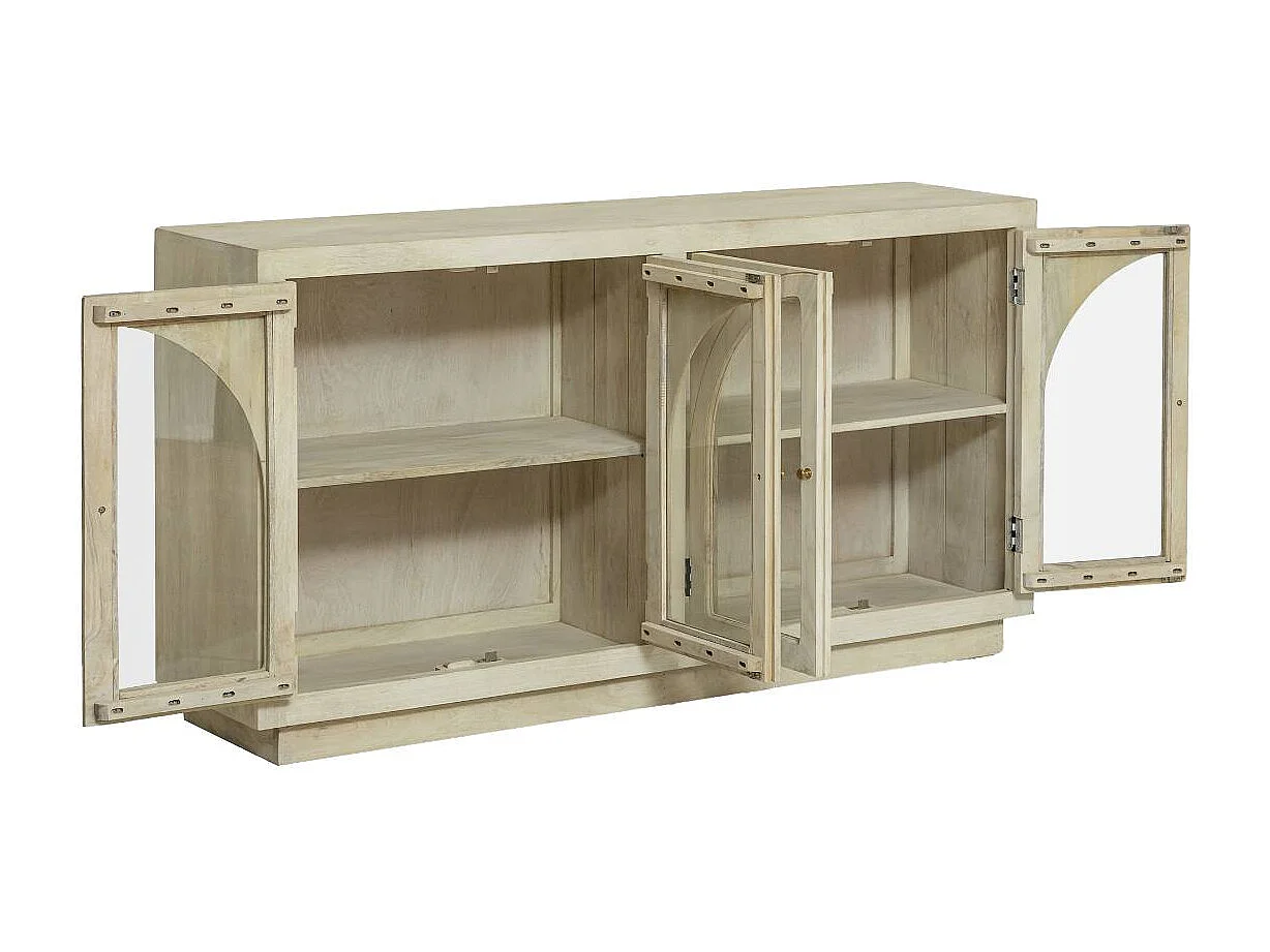 Buffet vitré en bois de manguier blanchi Miliam