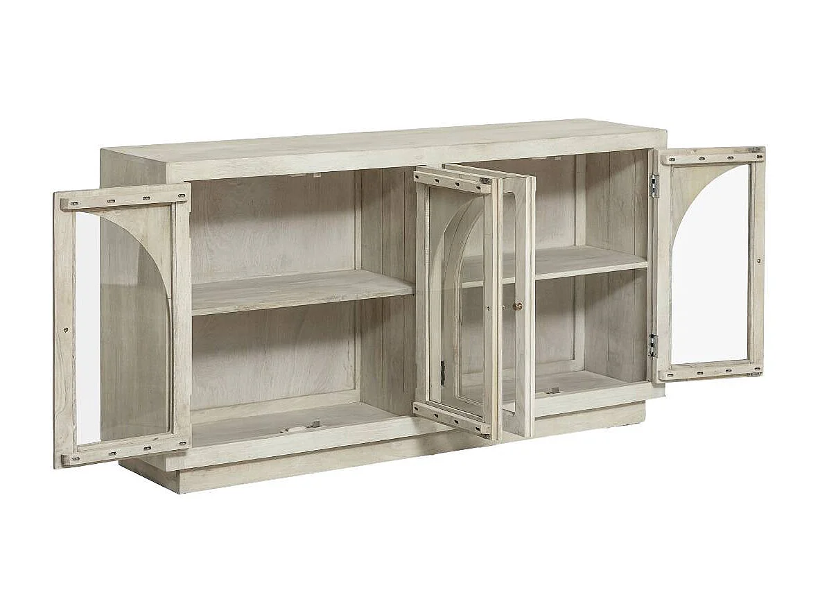 Buffet vitré en bois de manguier blanchi Miliam