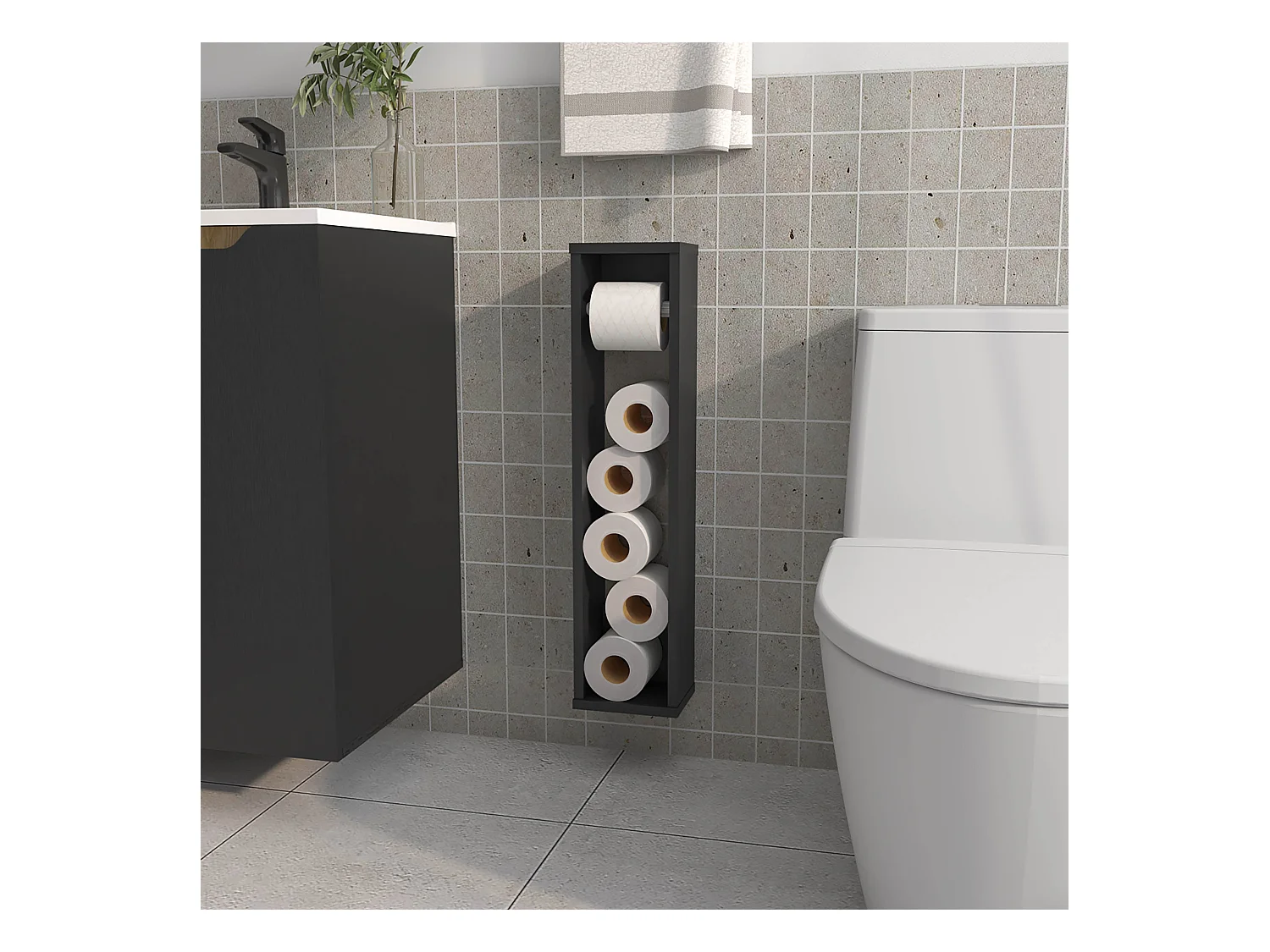 TUHOME Porte-Papier Toilette Supai en Mélamine, Noir