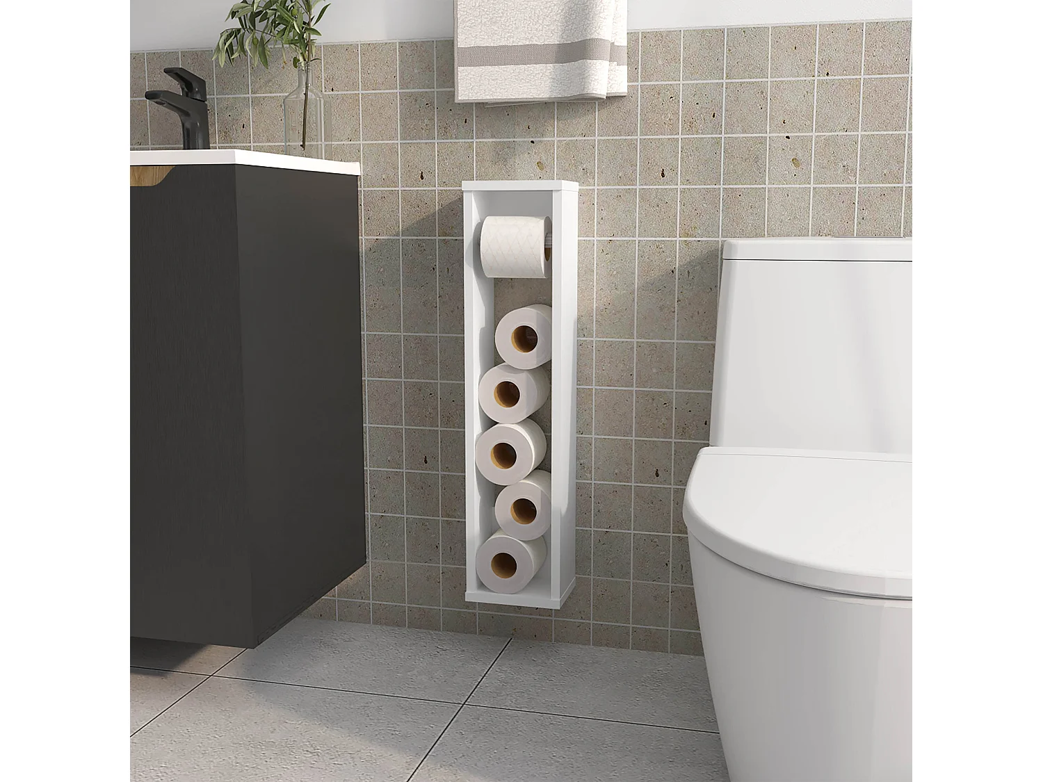 TUHOME Porta Papel Higiénico Supai en Melamina, Blanco