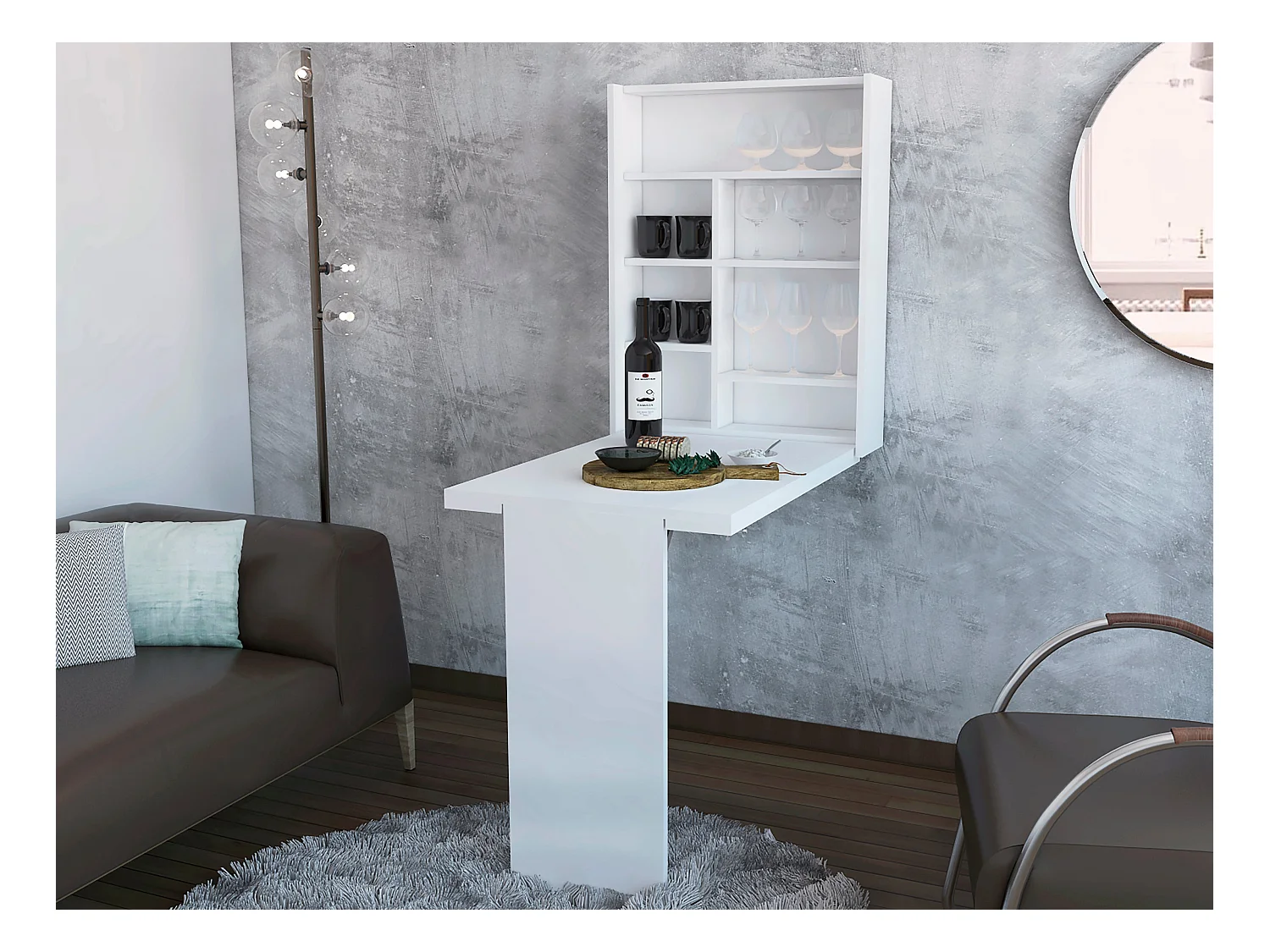 TUHOME Table Murale Pliable Dalton avec Base et Étagères, Blanc