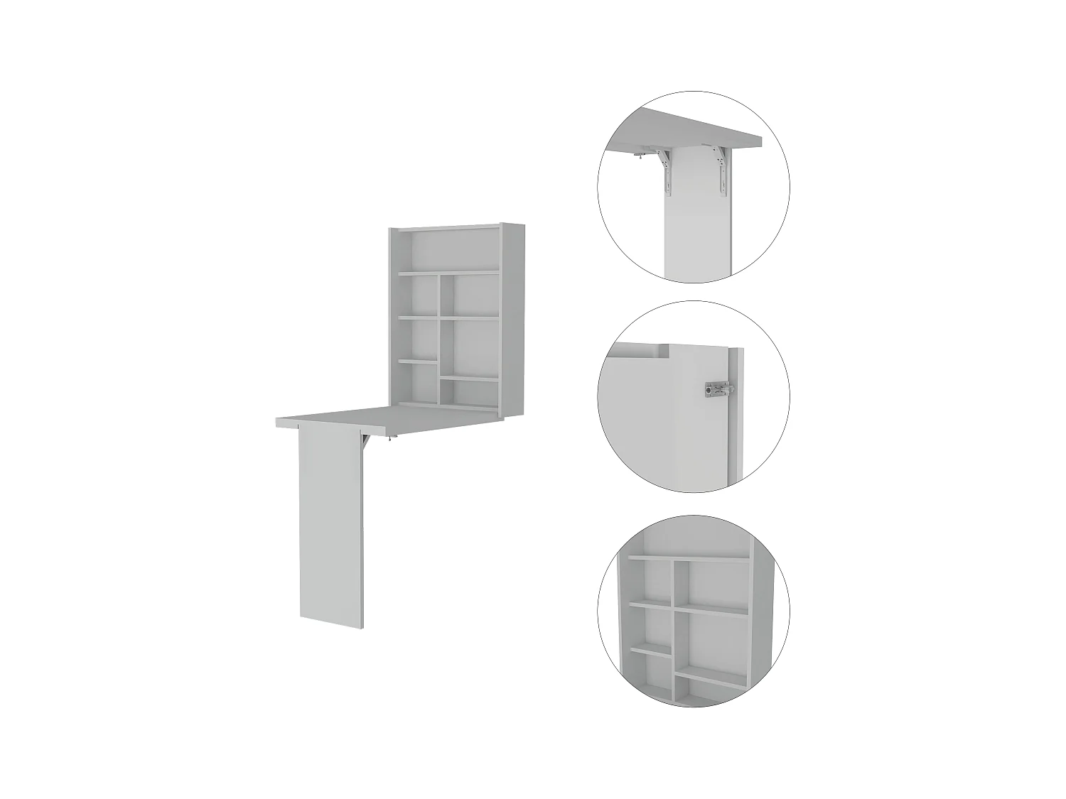 TUHOME Table Murale Pliable Dalton avec Base et Étagères, Blanc