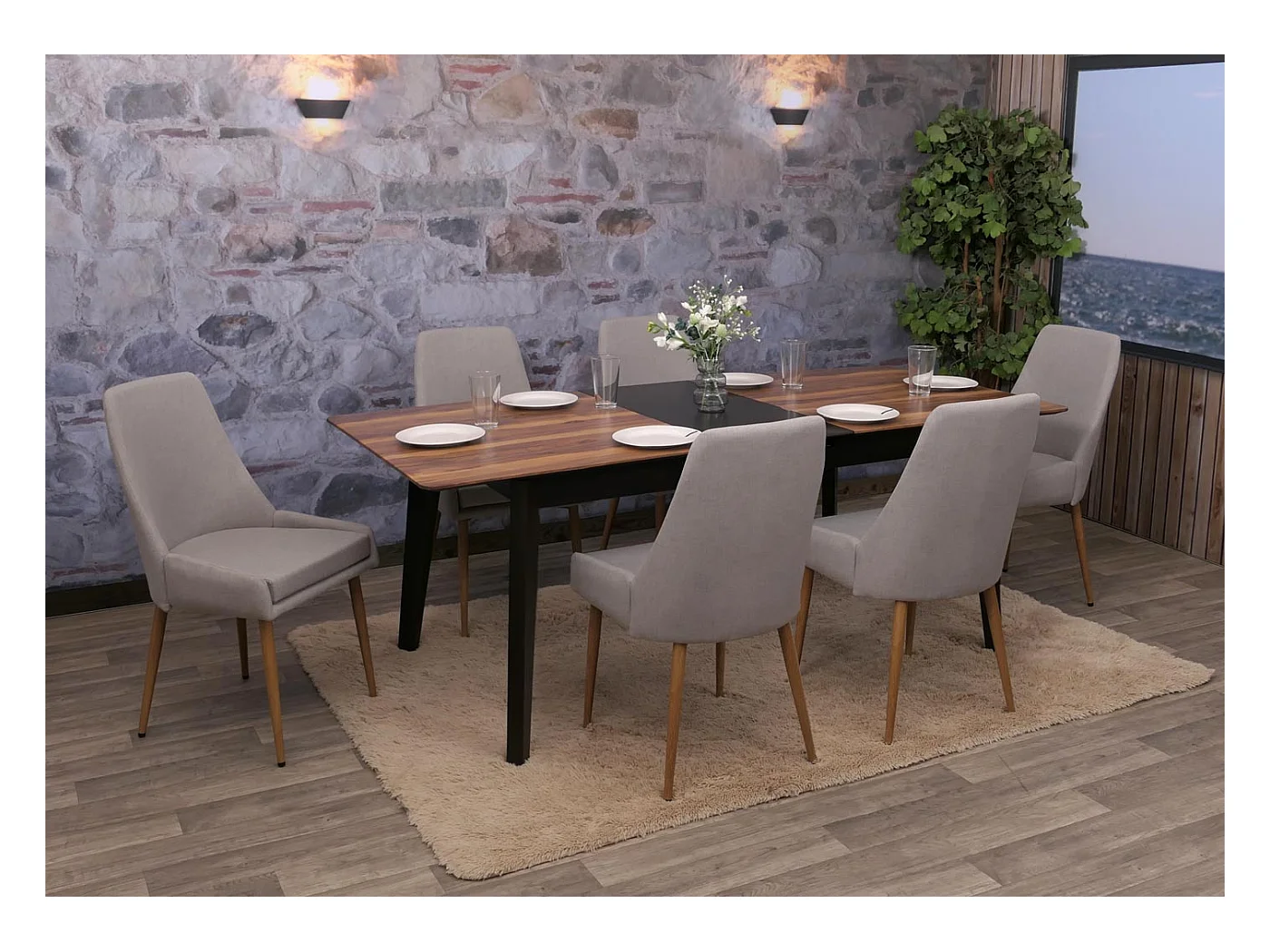 Chaise de salle à manger MCW-O27 (lot de 6),  gris clair