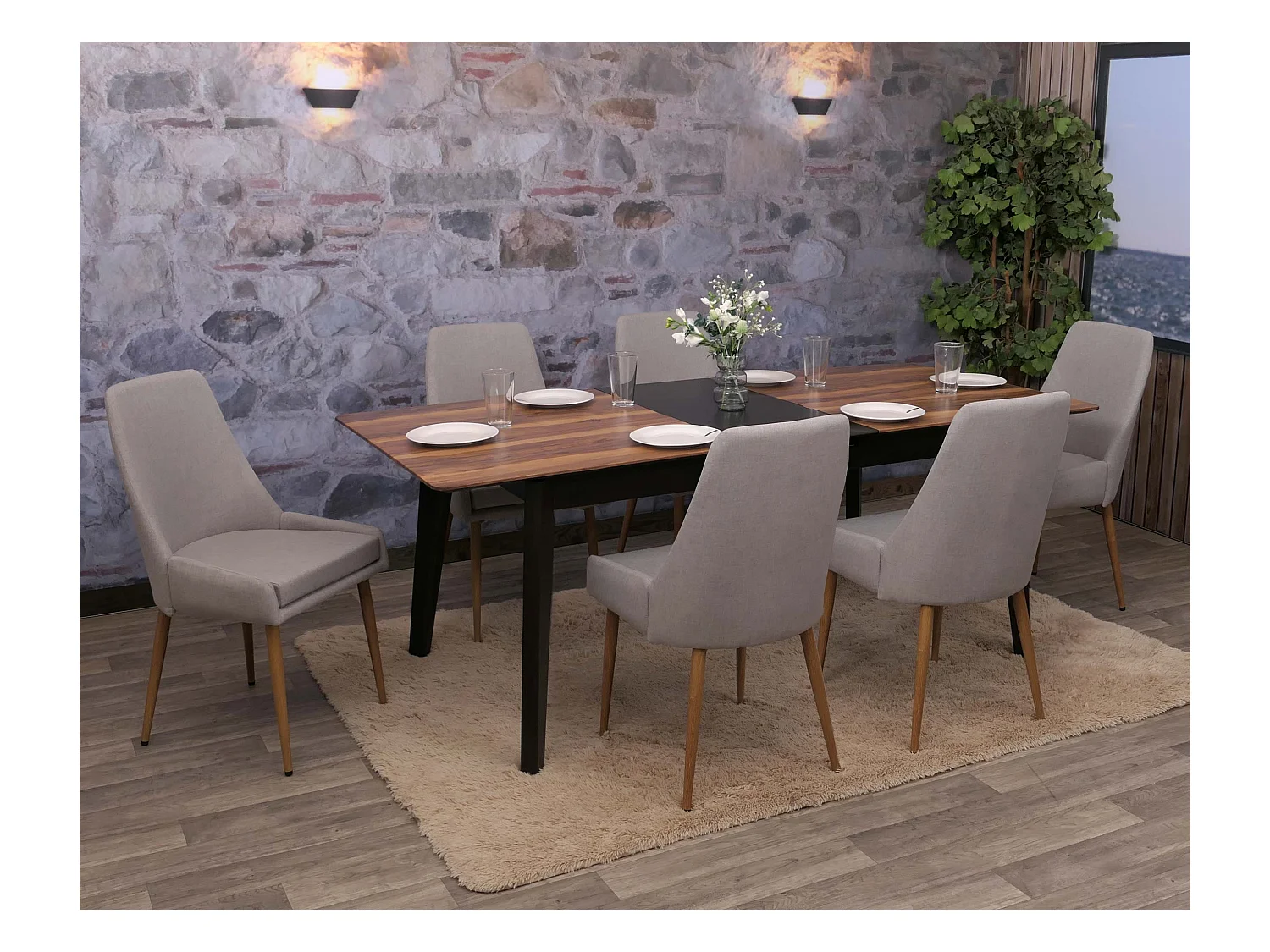 Set di 6 sedie da pranzo MCW-O27, poltroncina cucina imbottita, tessuto (280g/m²) acciaio effetto legno ~ grigio chiaro