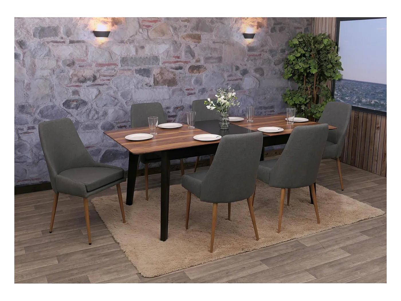 Esszimmerstuhl MCW-O27 (6er-Set), Dunkelgrau