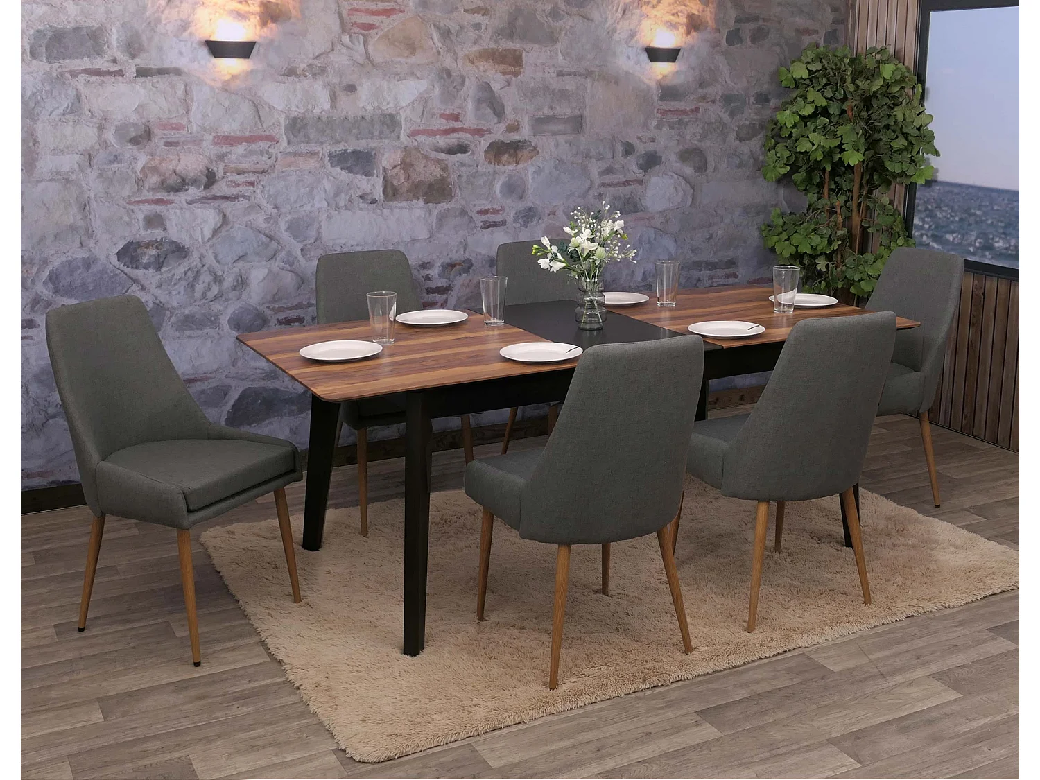 Esszimmerstuhl MCW-O27 (6er-Set), Dunkelgrau