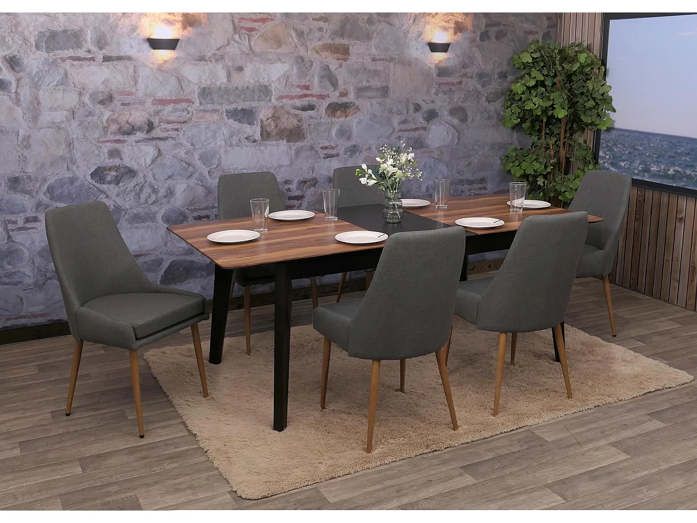 Esszimmerstuhl MCW-O27 (6er-Set), Dunkelgrau