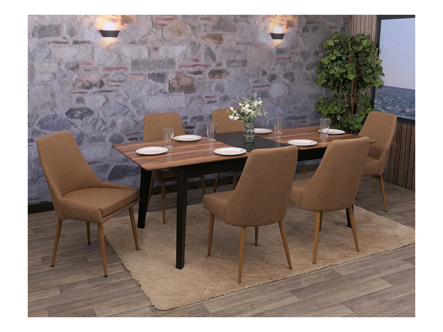 Chaise de salle à manger MCW-O27 (lot de 6),  marron