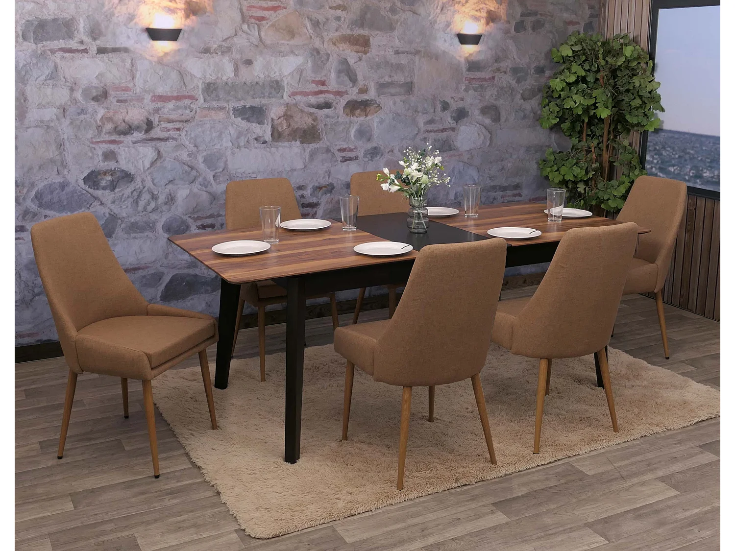 Chaise de salle à manger MCW-O27 (lot de 6),  marron