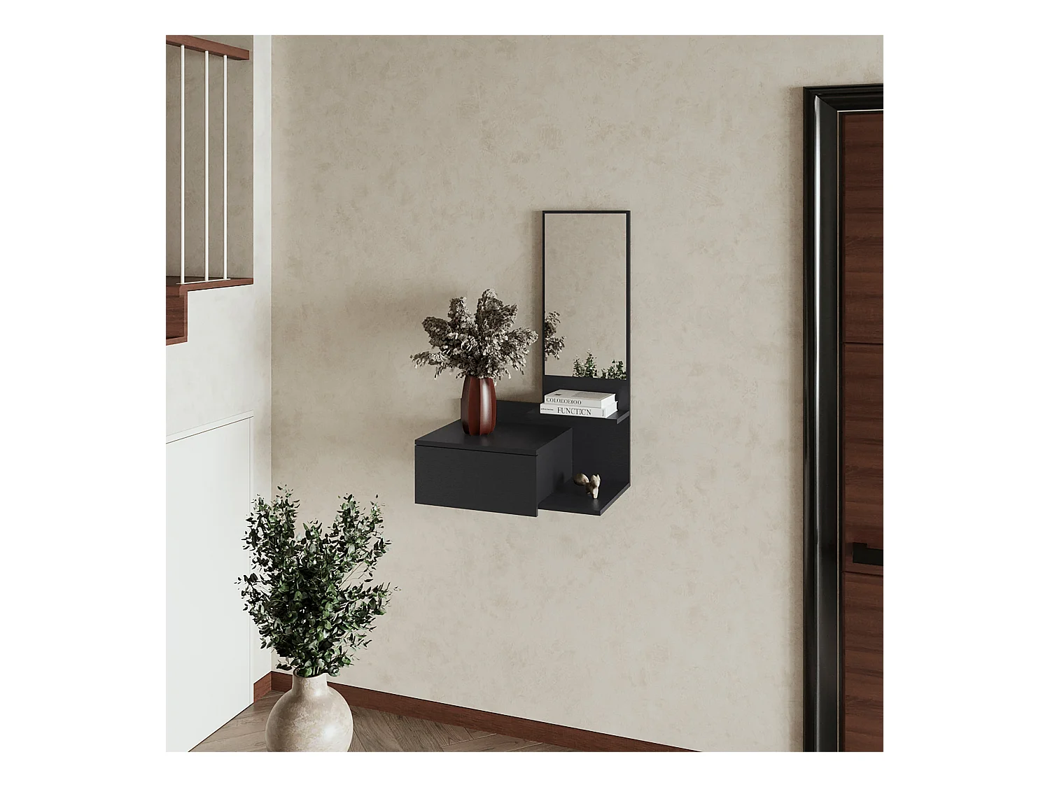TUHOME Meuble flottant Elgin avec miroir inclus, noir