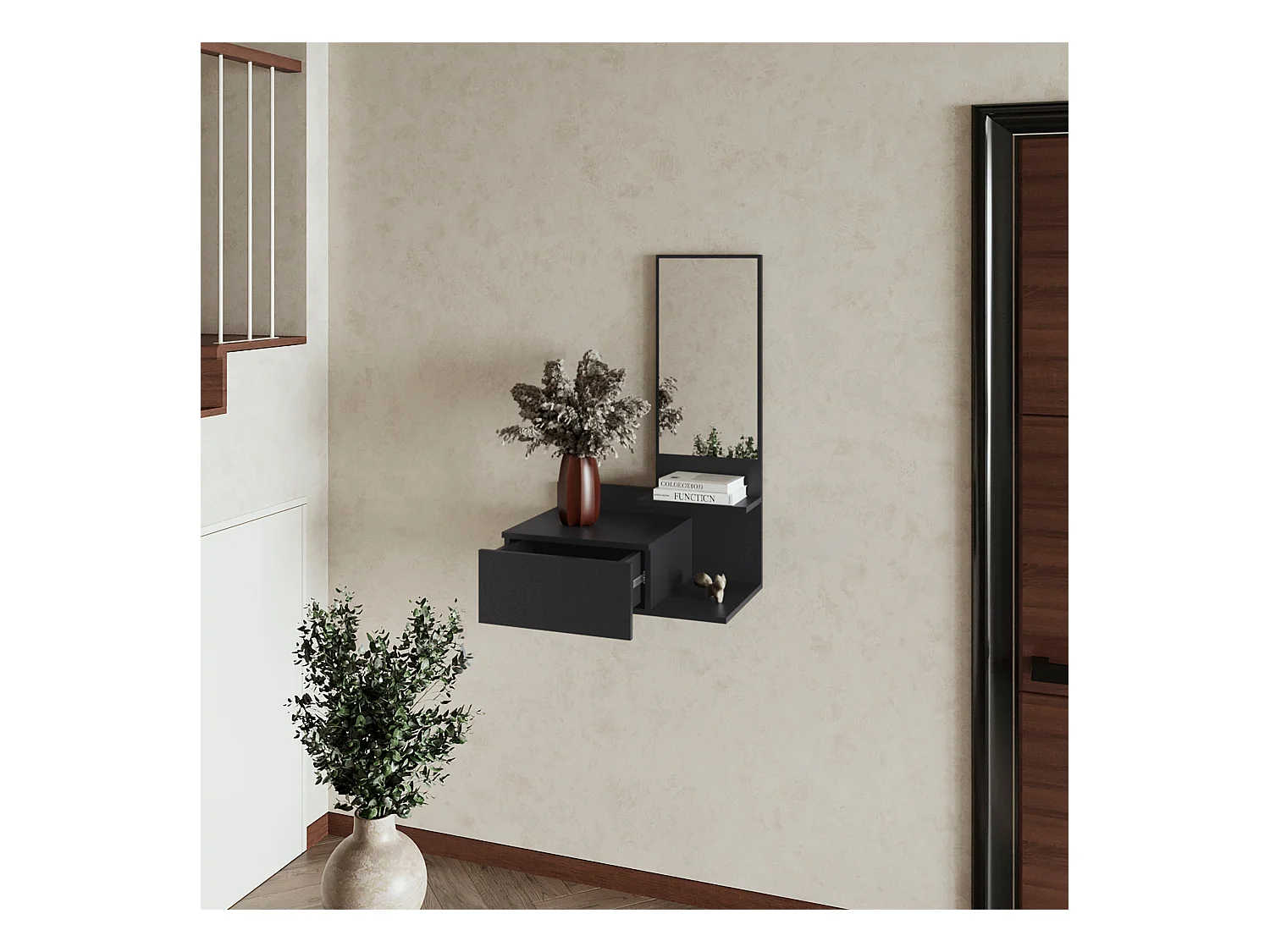 TUHOME Meuble flottant Elgin avec miroir inclus, noir
