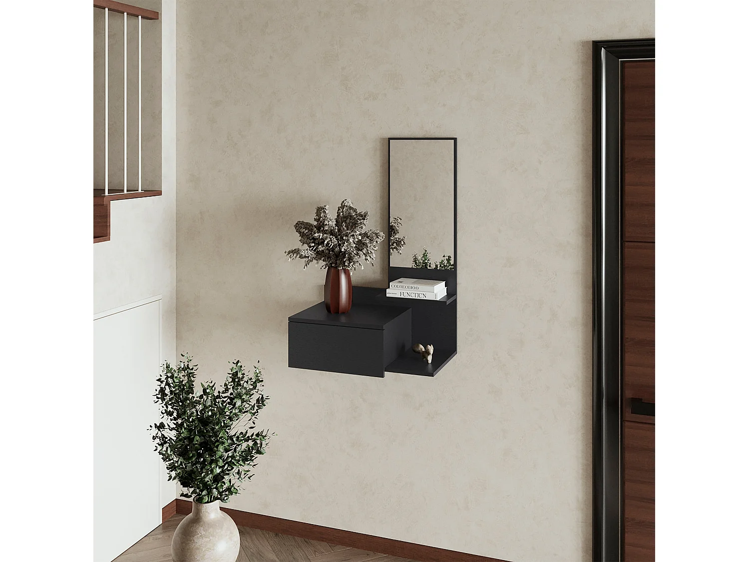 TUHOME Mobile sospeso Elgin con specchio incluso, nero