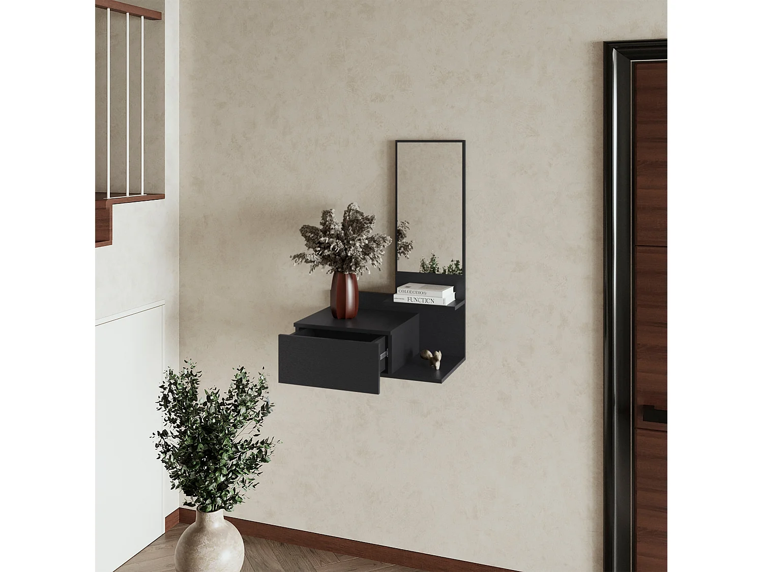 TUHOME Mobile sospeso Elgin con specchio incluso, nero