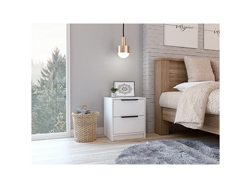 TUHOME Table de Nuit Washington avec Deux Grands Tiroirs, Couleur Blanche