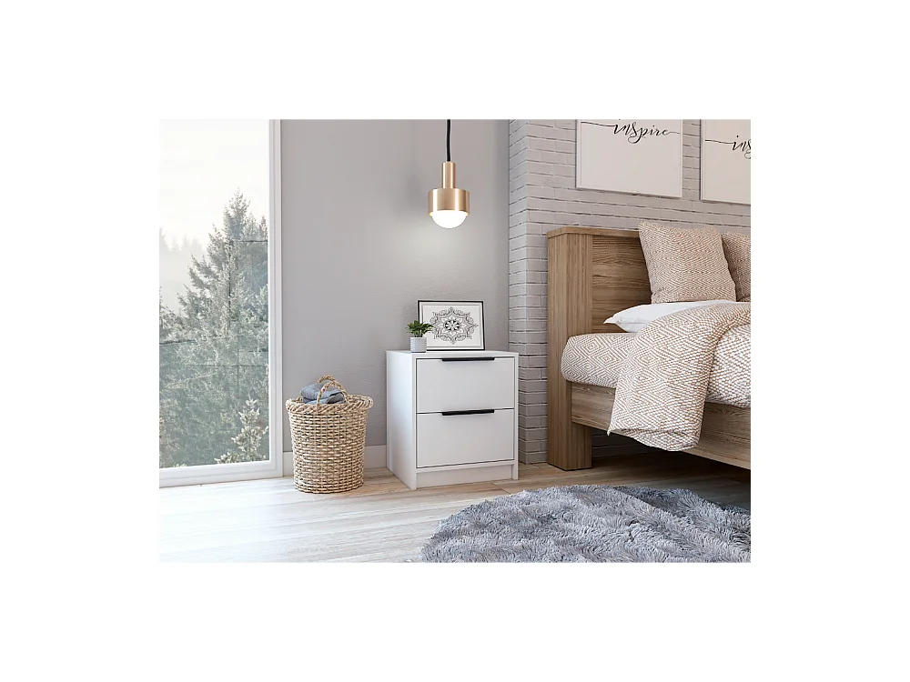 TUHOME Table de Nuit Washington avec Deux Grands Tiroirs, Couleur Blanche