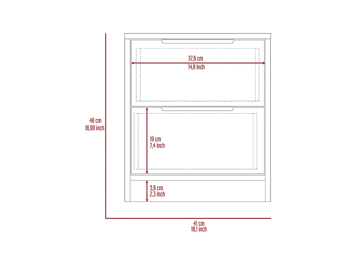 TUHOME Table de Nuit Washington avec Deux Grands Tiroirs, Couleur Blanche