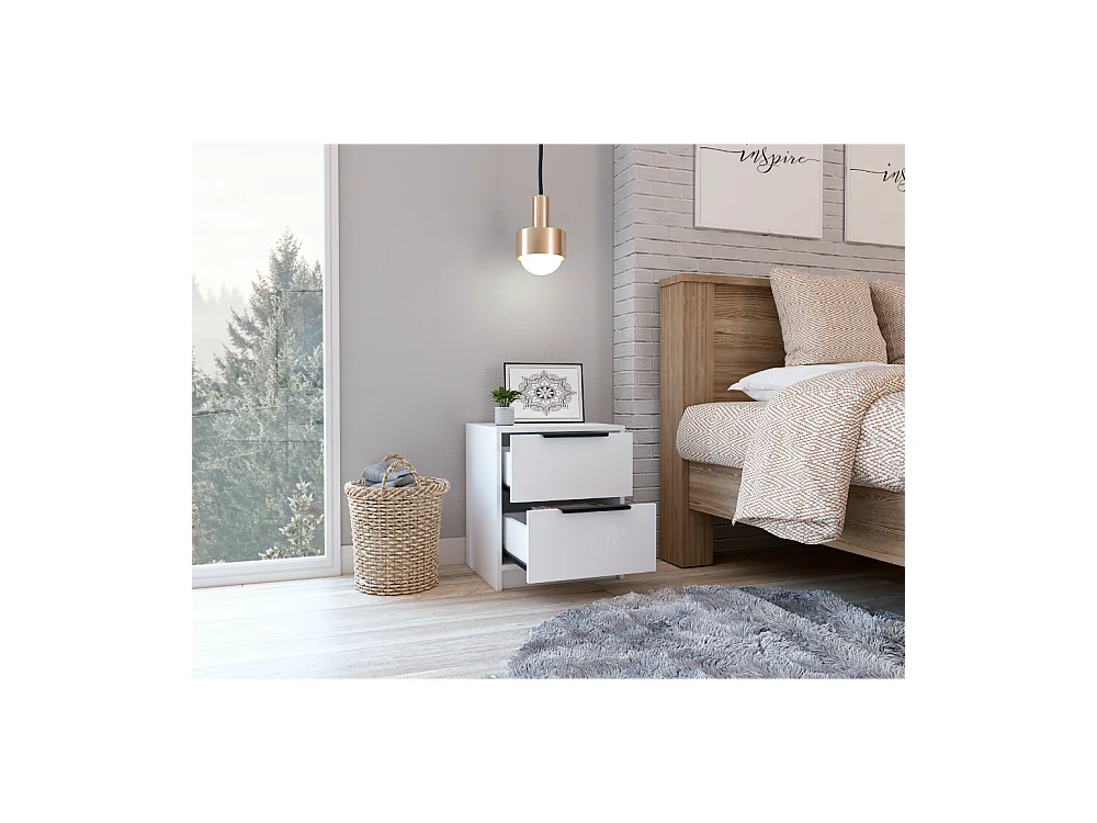 TUHOME Table de Nuit Washington avec Deux Grands Tiroirs, Couleur Blanche