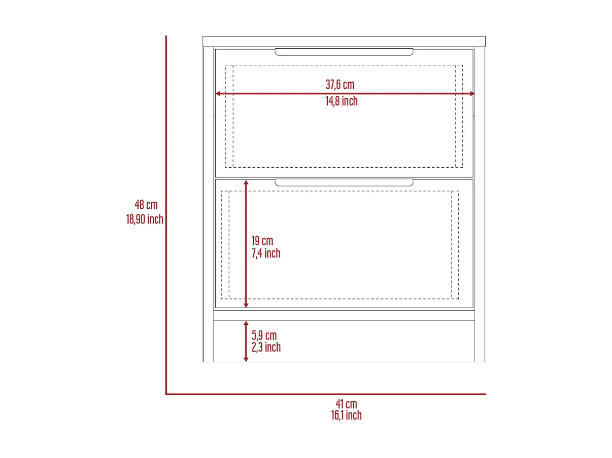 TUHOME Comodino Washington con Due Grandi Cassetti, Colore Bianco