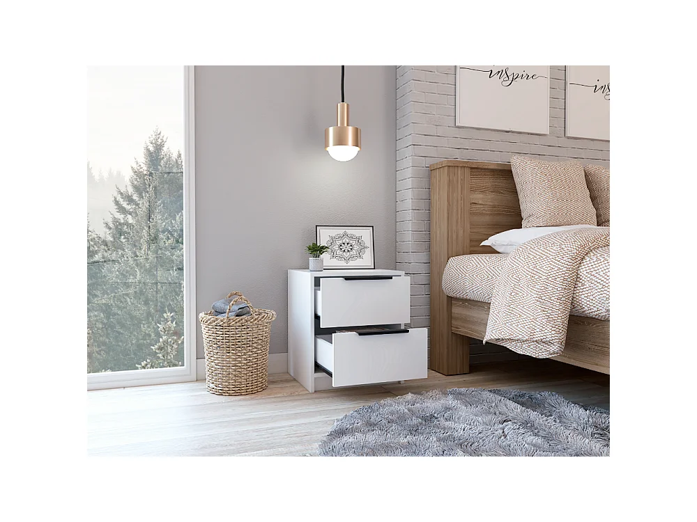TUHOME Comodino Washington con Due Grandi Cassetti, Colore Bianco